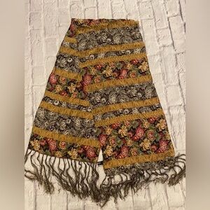 Saldarini Vintage Scarf 60" Italian Rayon Chiffon Roses Fringed Boho